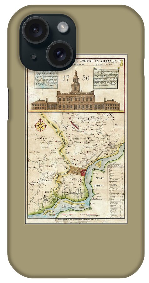 Philadelphia iPhone Case featuring the photograph Philadelphia Pennsylvania Antique Vintage Map 1850 by Carol Japp