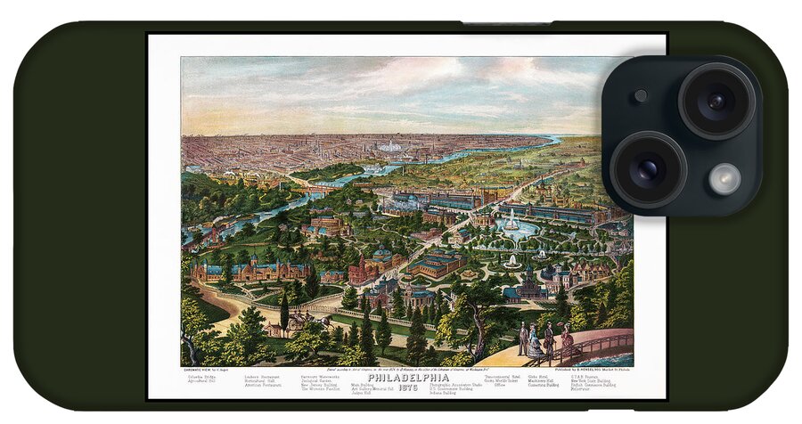 Philadelphia iPhone Case featuring the photograph Philadelphia Pennsylvania Vintage Map Birds Eye View 1876 by Carol Japp