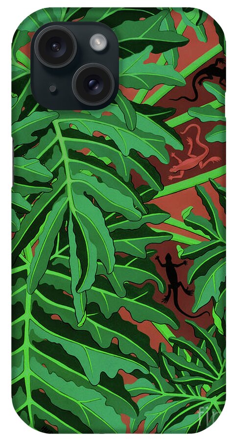 Philodendron iPhone Case featuring the painting philodendron paintings - Lizard Leaves by Sharon Hudson