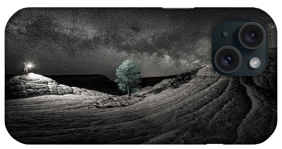 Milky Way iPhone Case featuring the photograph Photographer at Work Black and white by Judi Kubes