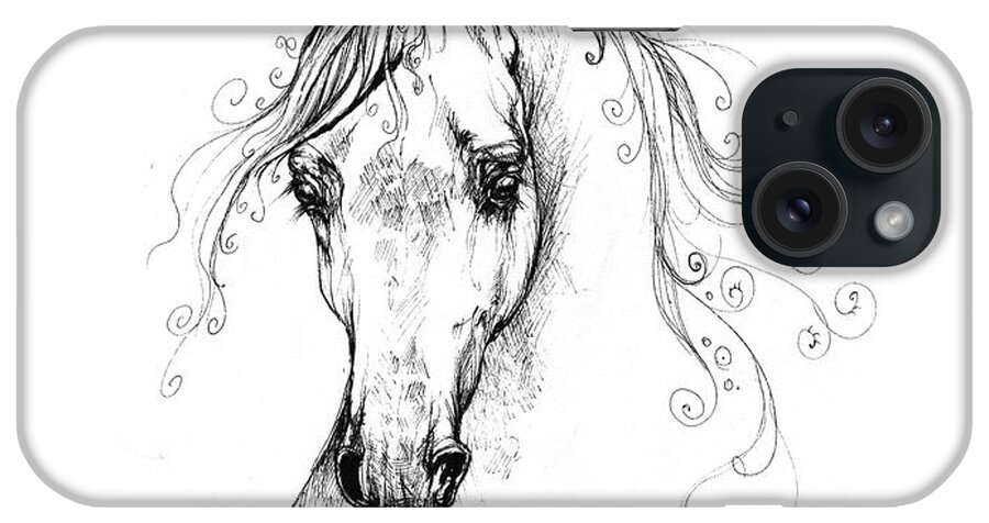 Fairytale iPhone Case featuring the drawing Piaff polish arabian horse drawing by Ang El