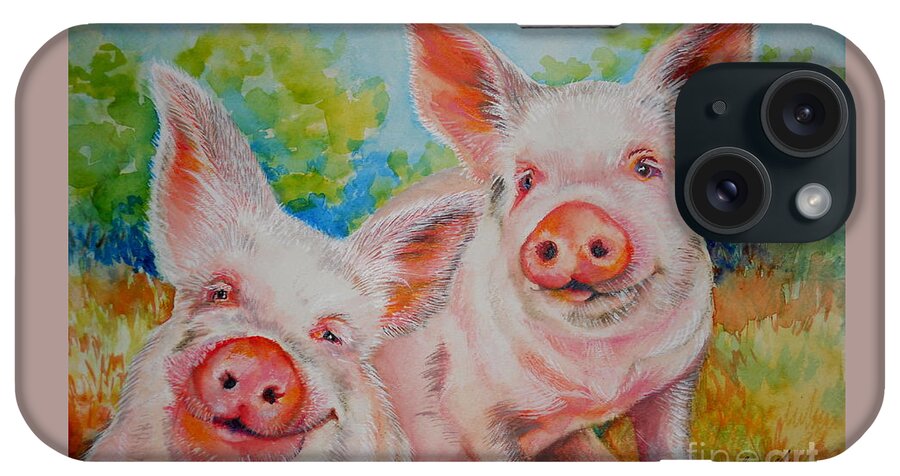 Pig iPhone Case featuring the painting Pigs Pink and Happy by Summer Celeste