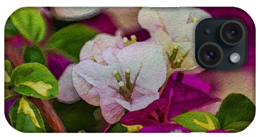Bougainvillea iPhone Case featuring the painting Pink and White Bougainvillea by Karrie J Butler
