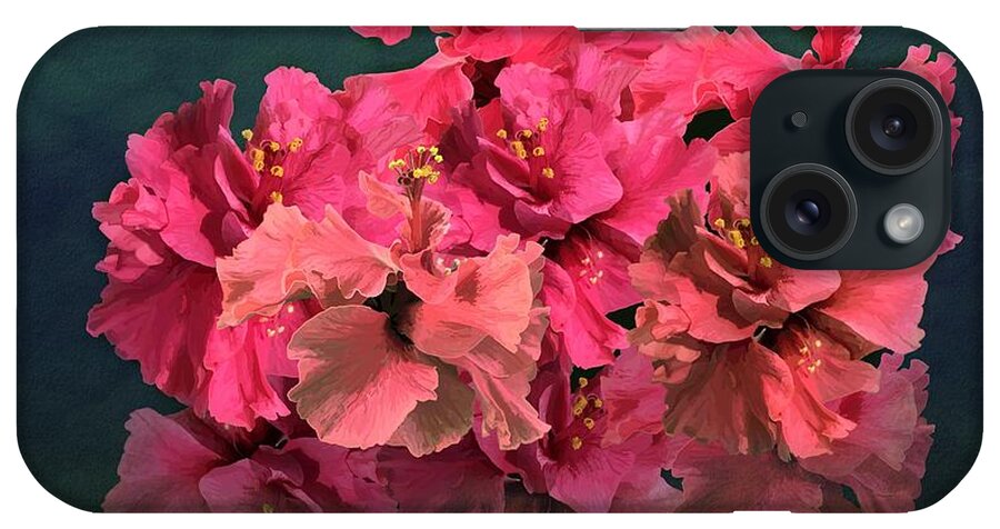 Tropical Flowers iPhone Case featuring the drawing Pink Hibiscus Flowering Blooms Posy by Joan Stratton