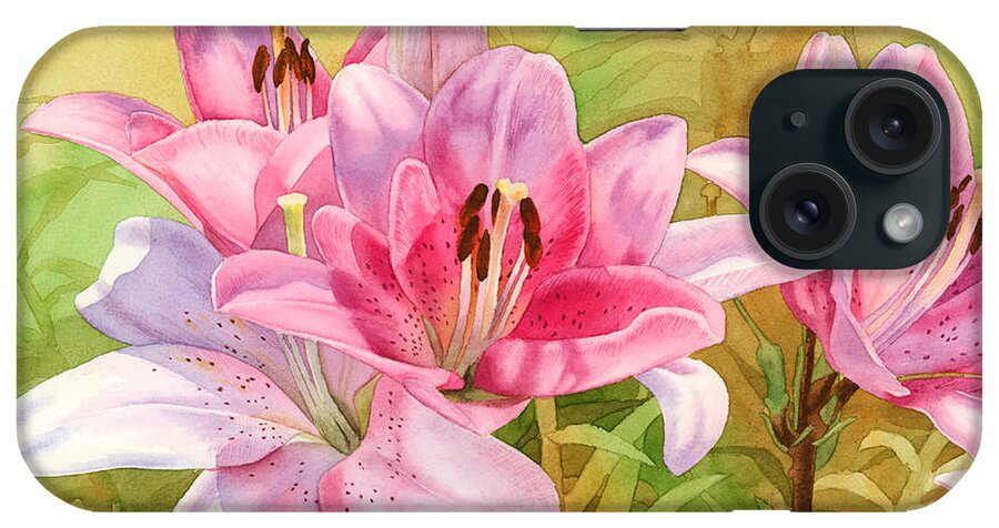 Pink iPhone Case featuring the painting Pink Lilies by Espero Art