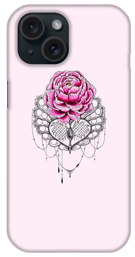 Flower iPhone Case featuring the digital art Pink Peony Watercolor by Matthias Hauser