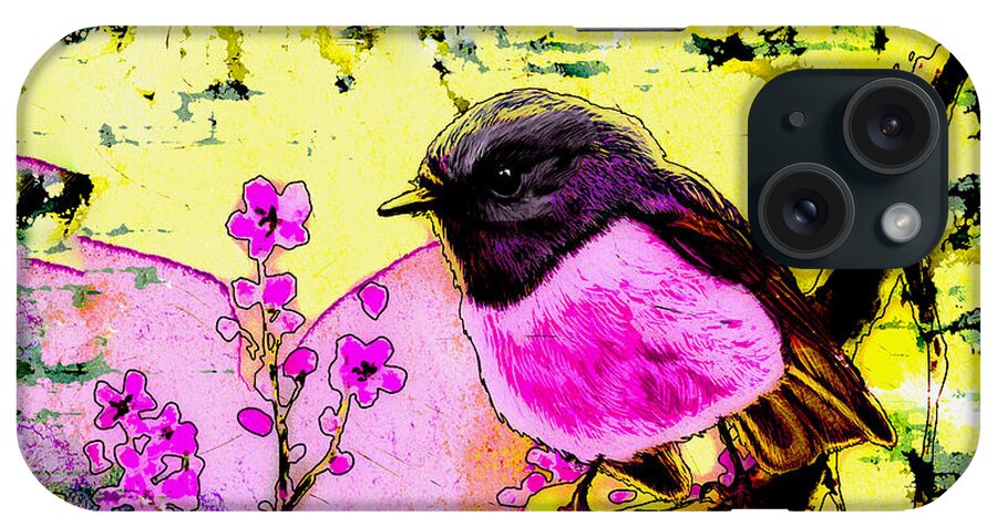Bird iPhone Case featuring the painting Pink Robin Madness by Miki De Goodaboom