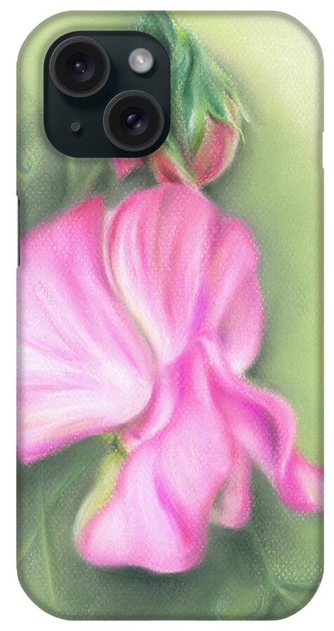 Botanical iPhone Case featuring the painting Pink Sweet Pea Flower and Buds by MM Anderson