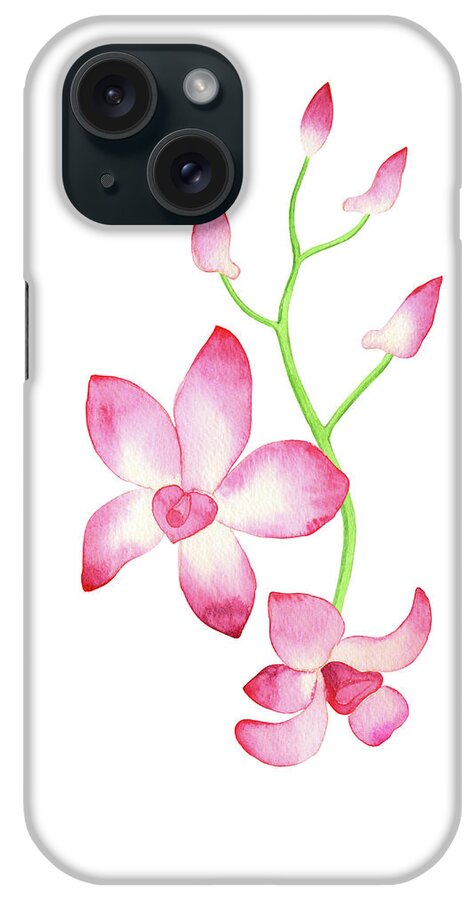 Orchid Watercolor iPhone Case featuring the painting Pink Watercolor Orchid Flower With Stem And Buds by Irina Sztukowski