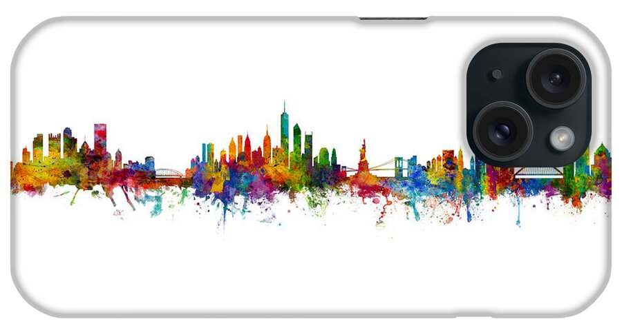Rochester iPhone Case featuring the digital art Pittsburgh, New York and Rochester NY Skylines Mashup by Michael Tompsett