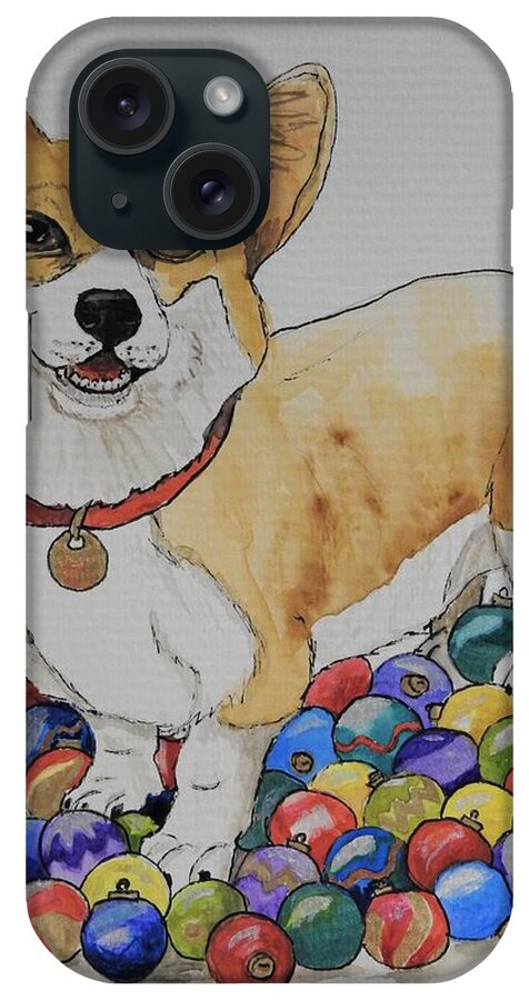 Christmas iPhone Case featuring the mixed media Playful Corgi by Betty-Anne McDonald