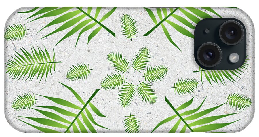 Palm iPhone Case featuring the digital art Plethora of Palm Leaves 8 on a Grey Speckle Background by Ali Baucom
