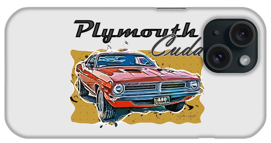 Plymouth iPhone Case featuring the digital art Plymouth Cuda American Muscle Car by Walter Herrit
