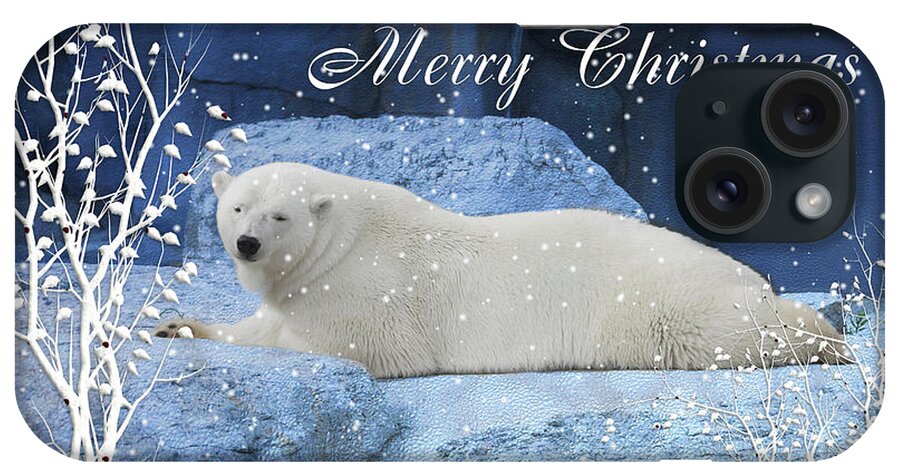 Christmas iPhone Case featuring the mixed media Polar Bear Christmas Greeting by Elaine Manley