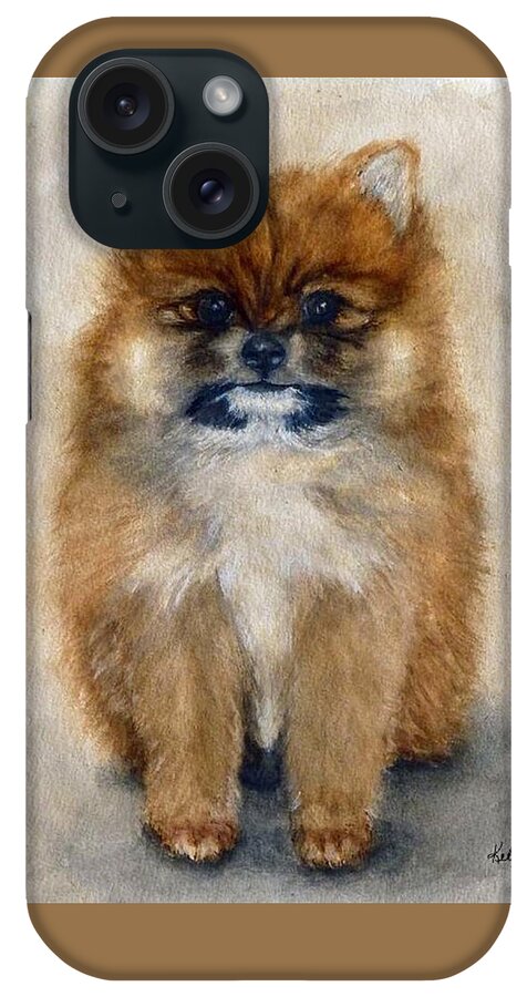 Pomeranian Puppy iPhone Case featuring the painting Pomeranian Puppy by Kelly Mills