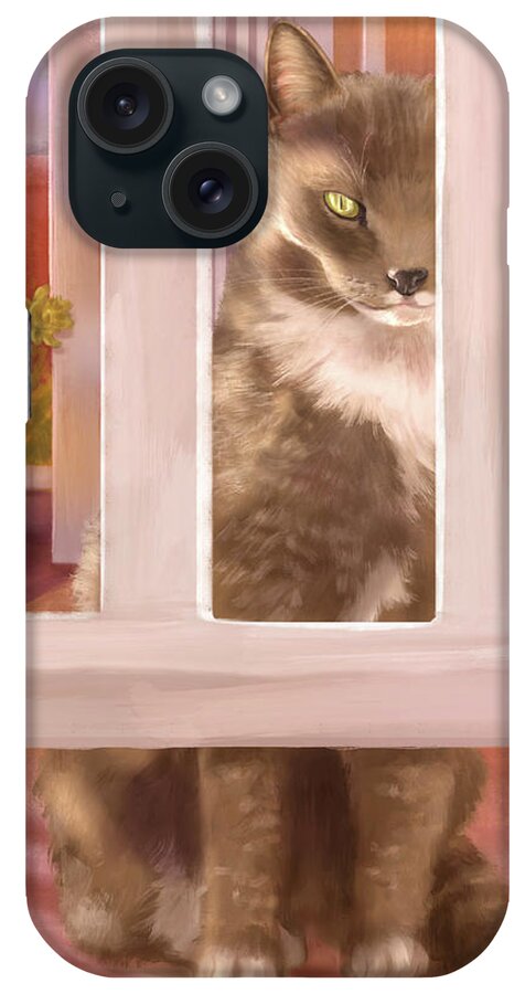 Cat iPhone Case featuring the mixed media Porch Cat by Shari Warren