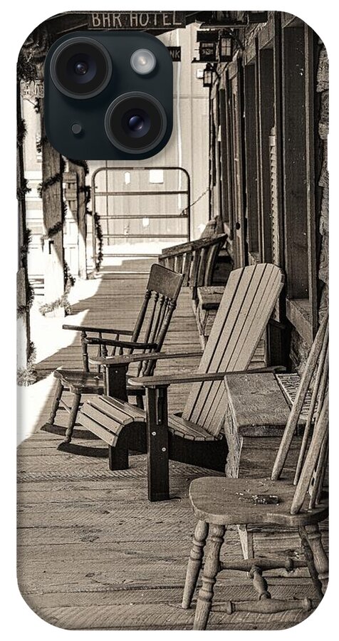 Porch Chair Old B&w Barn iPhone Case featuring the photograph Porch by John Linnemeyer