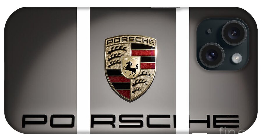 Triptych.porsche Logo iPhone Case featuring the photograph Porsche Car Emblem Triptych by Stefano Senise