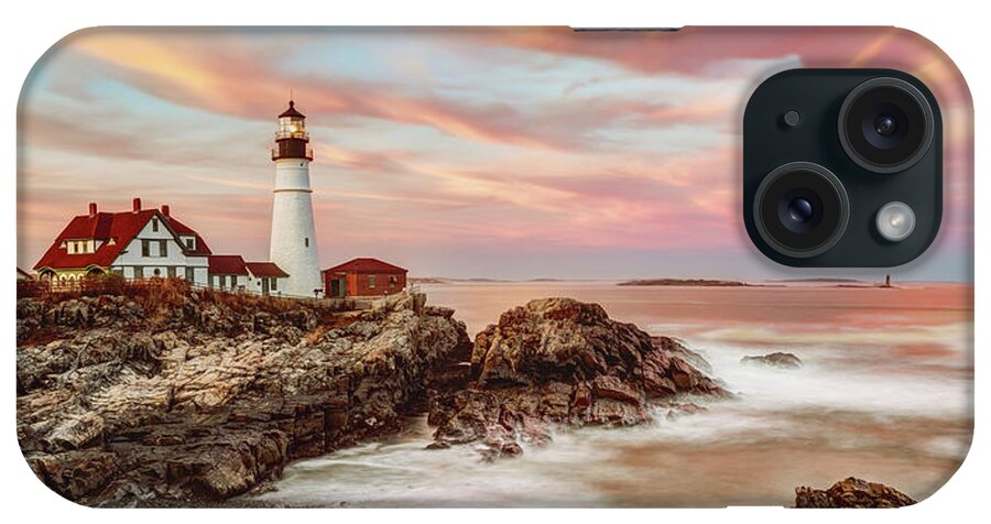 Portland Head Light iPhone Case featuring the photograph Portland Head Light Coastal Maine Panoramic by Gregory Ballos