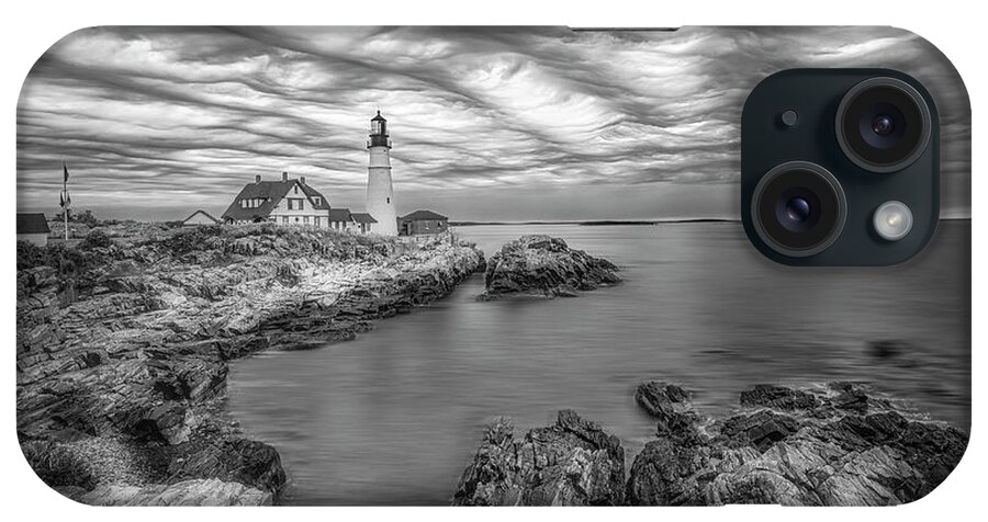 Portland iPhone Case featuring the photograph Portland Head Light ME BW by Susan Candelario
