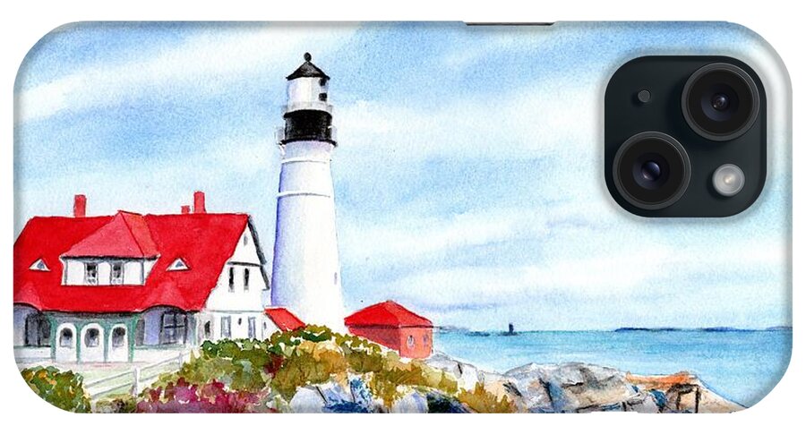 Portland Head Light iPhone Case featuring the painting Portland Head Lighthouse Maine by Carlin Blahnik CarlinArtWatercolor
