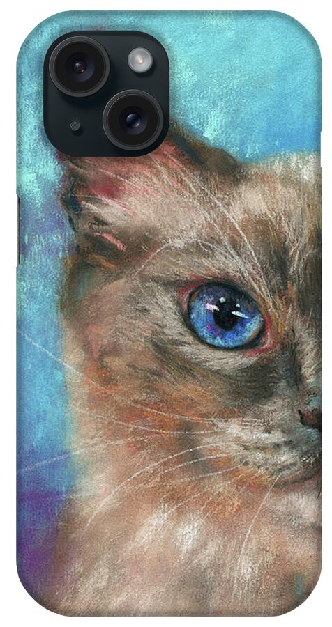 Cat iPhone Case featuring the painting Portrait of a blue eyed cat by Karen Kaspar