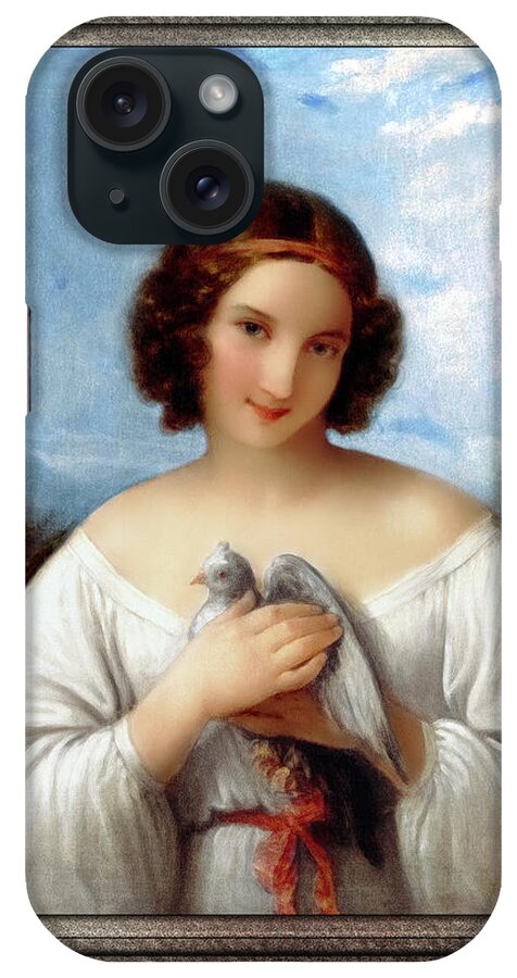 Portrait Of A Young Girl With A Dove iPhone Case featuring the painting Portrait of a Young Girl with a Dove by Natale Schiavoni Old Masters Reproduction by Rolando Burbon