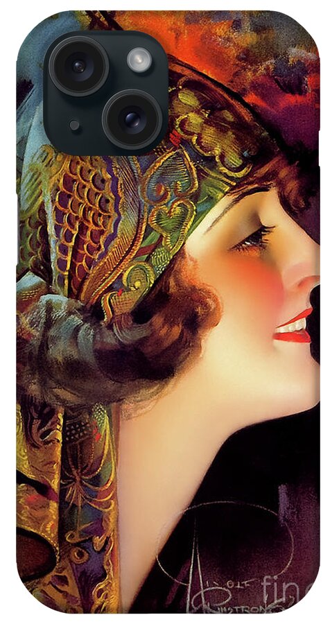 Martha Mansfield iPhone Case featuring the painting Portrait Of Martha Mansfield by Rolf Armstrong Vintage Xzendor7 Old Masters Art Reproductions by Rolando Burbon