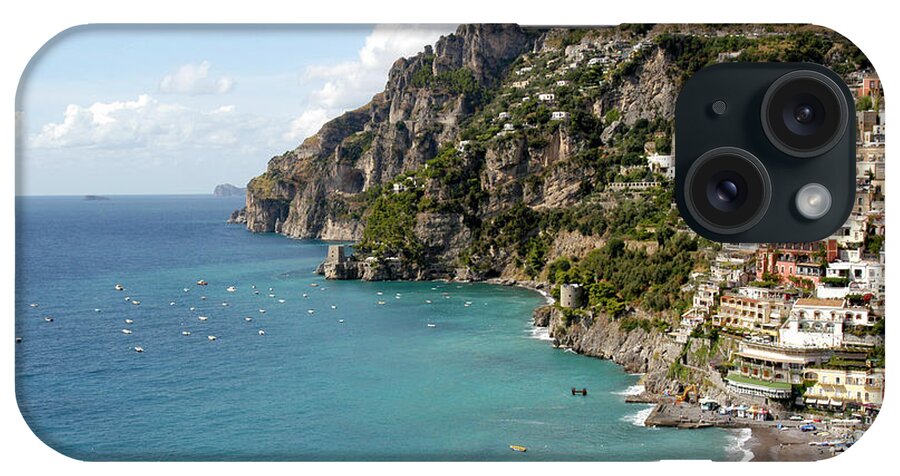  Positano iPhone Case featuring the photograph Positano on the Amalfi coastline with crystal blue ocean views by Gunther Allen