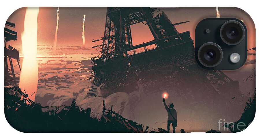 Illustration iPhone Case featuring the painting Post-apocalyptic City by Tithi Luadthong