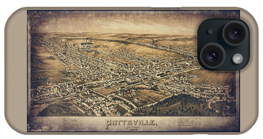 Pottsville iPhone Case featuring the photograph Pottsville Pennsylvania Vintage Map Birds Eye View 1889 Sepia by Carol Japp