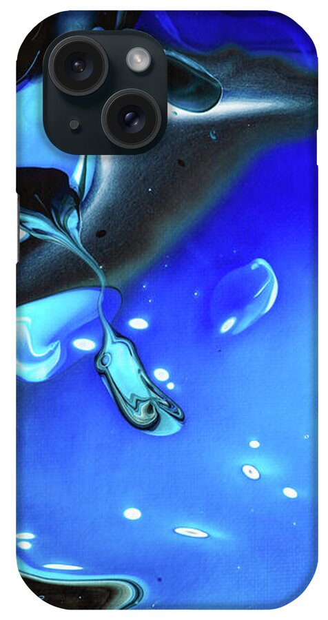 Blue iPhone Case featuring the painting Pour Islands Blue and Black Abstract Acrylic Pouring by Matthias Hauser