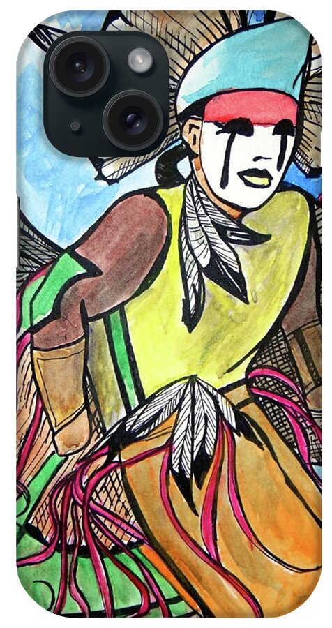 Native American iPhone Case featuring the painting Pow-Wow Dancer by Loretta Nash