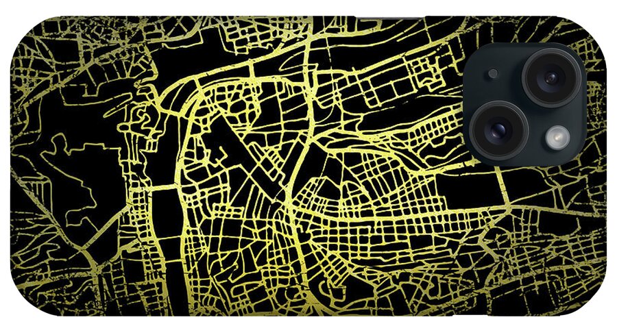 Map iPhone Case featuring the digital art Prague Map in Gold and Black by Sambel Pedes