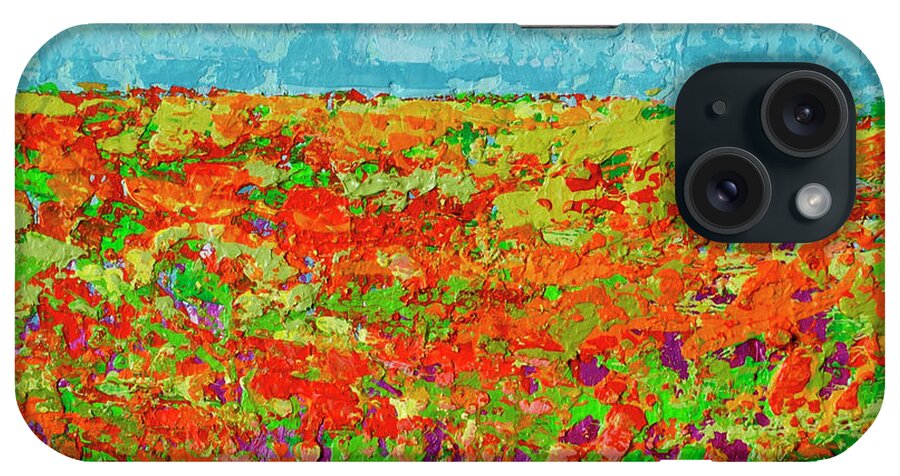 Sky Painting iPhone Case featuring the painting Prairie of WildFlower Field - Modern Impressionist Artwork by Patricia Awapara