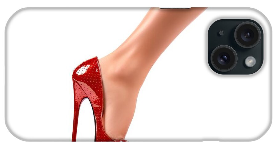 Woman iPhone Case featuring the painting premium Long pretty woman legs isolated on white by N Akkash
