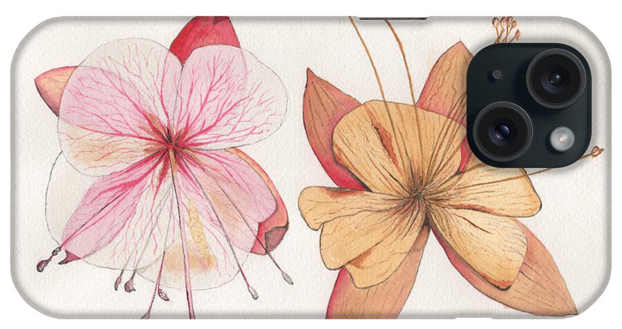 Pressed Flowers Watercolor Painting iPhone Case featuring the painting Pressed Flowers from a Book by Bob Labno