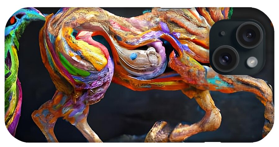 Digital iPhone Case featuring the digital art Psychedelic Driftwood Horse by Beverly Read