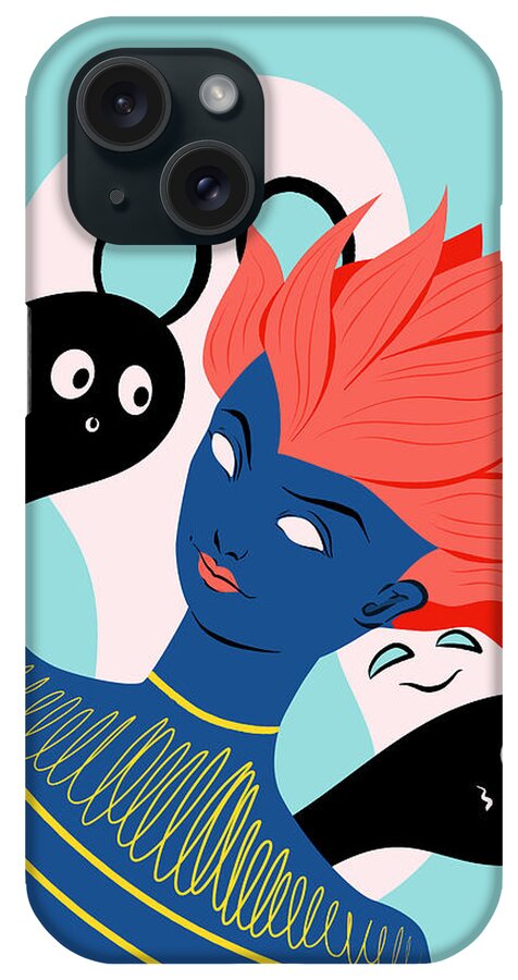 Ghost iPhone Case featuring the digital art Psychedelic Girl With Spooky Ghost Friends by Boriana Giormova