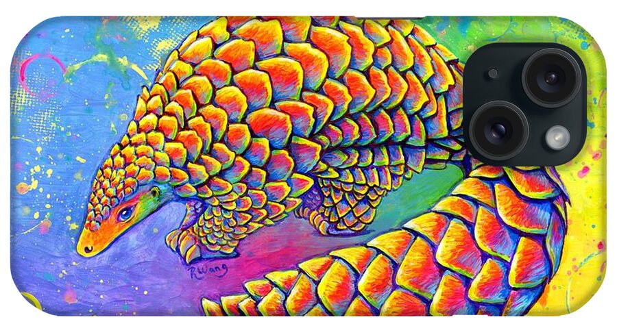 Pangolin iPhone Case featuring the painting Psychedelic Pangolin by Rebecca Wang