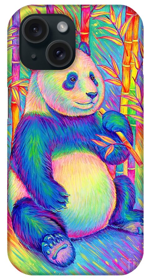 Panda iPhone Case featuring the painting Psychedelic Rainbow Panda by Rebecca Wang