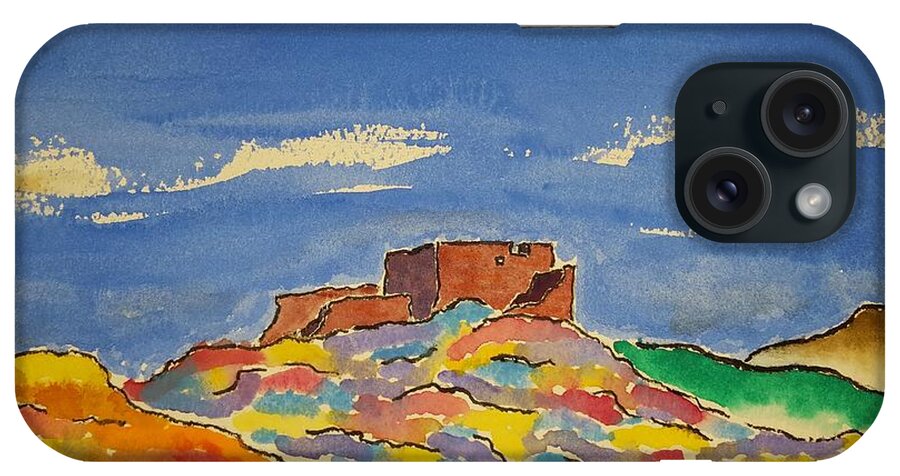 Watercolor iPhone Case featuring the painting Pueblo of Lore by John Klobucher