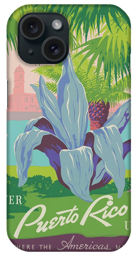 Vintage iPhone Case featuring the drawing Puerto Rico Travel Poster by Travel Poster