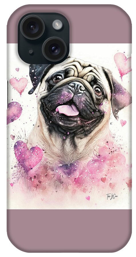 Pug iPhone Case featuring the painting Pug Love by Tina LeCour