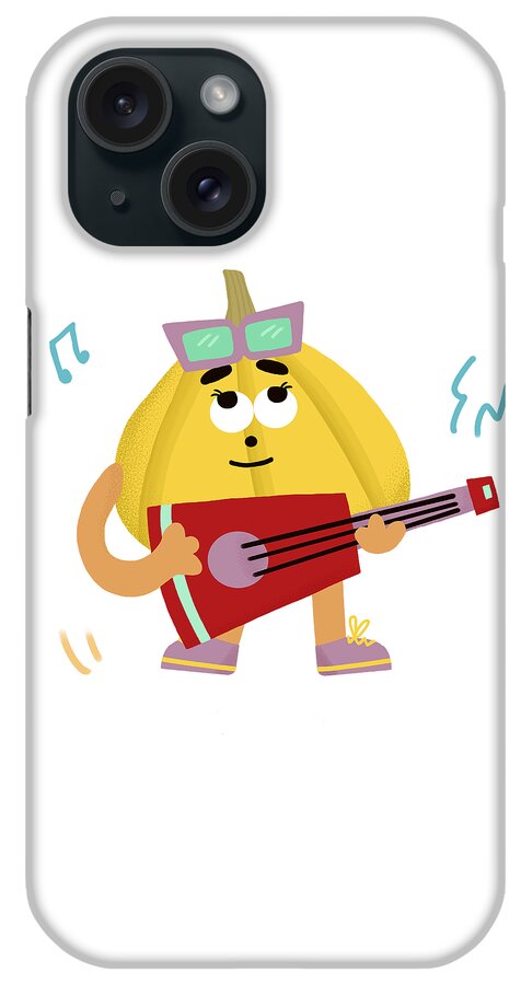 Music iPhone Case featuring the painting Pumpkin loves to play guitar by Min Fen Zhu