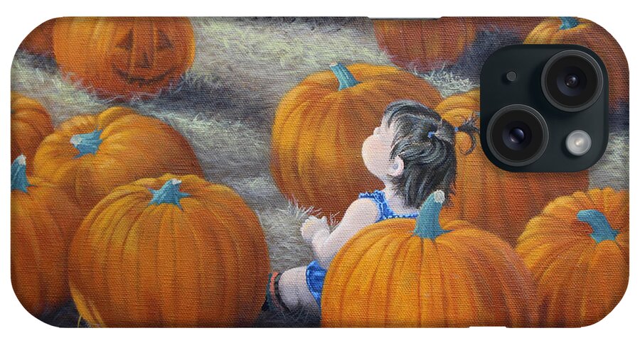 Pumpkins iPhone Case featuring the painting Punkin in the Pumpkin Patch by Adrienne Dye