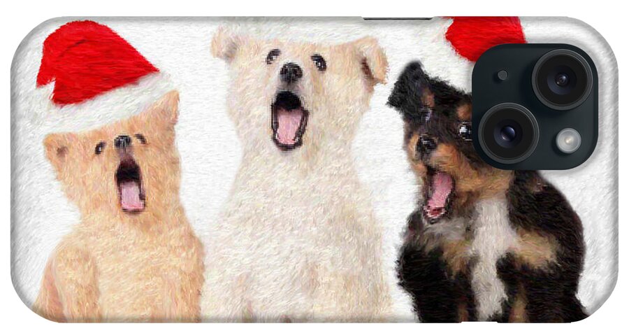 Christmas iPhone Case featuring the painting Puppy Christmas Choir by Rafael Salazar