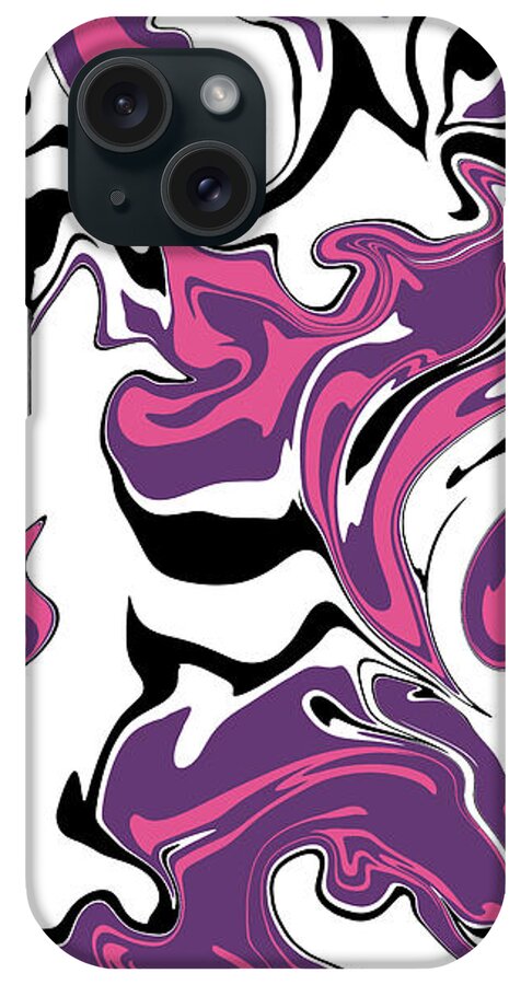 Purple iPhone Case featuring the digital art Purple and white fluid art, abstract pink and white by Nadia CHEVREL