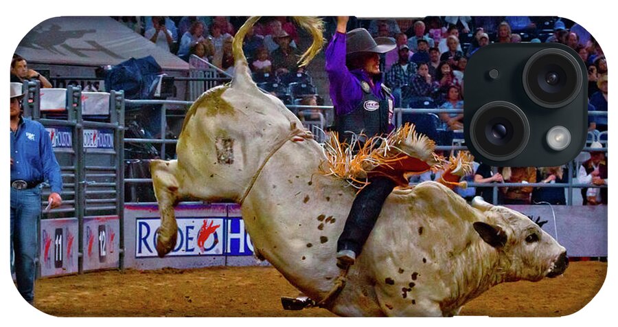 Houston Livestock Show And Rodeo iPhone Case featuring the photograph Purple Bull Rider by Linda Unger
