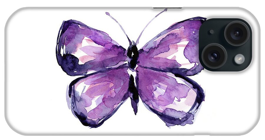 Purple Butterfly iPhone Case featuring the painting Purple Butterfly by Olga Shvartsur